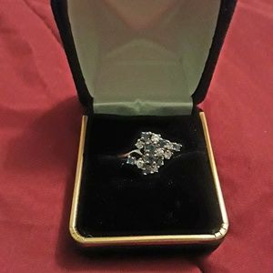 925 stereling silver white and black sepphire ring